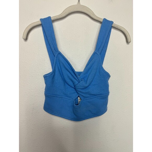 Madewell XS Cutout Knot Front Cropped Tank Top Oasis Blue Sweetheart Neckline - Picture 5 of 11